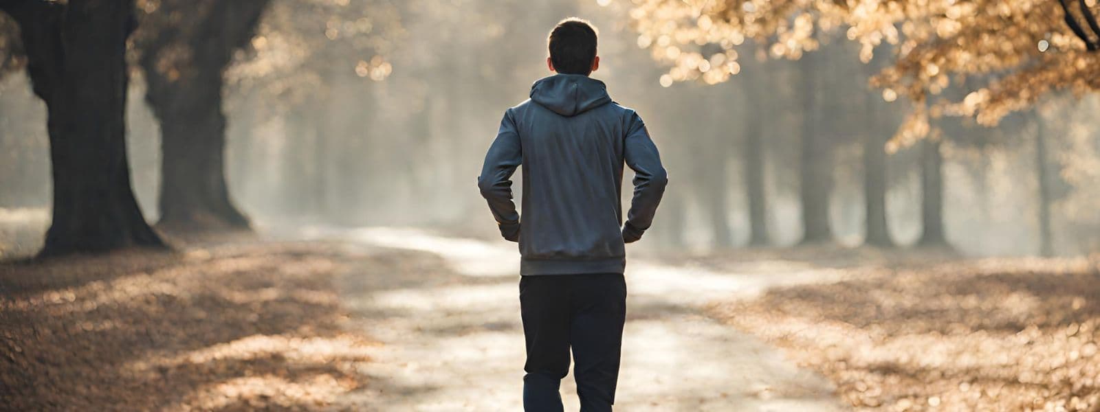 Person von hinten beim Laufen im Wald