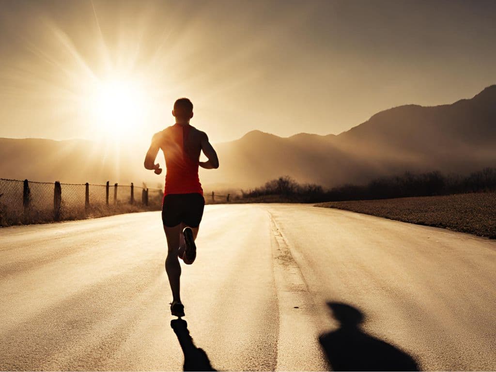 Jogger auf Straße bei Sonnenuntergang